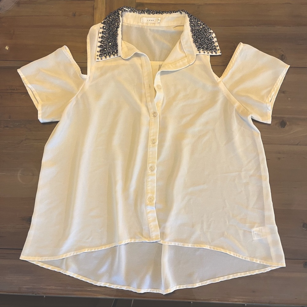 * Cold Shoulder Button Down Blouse *